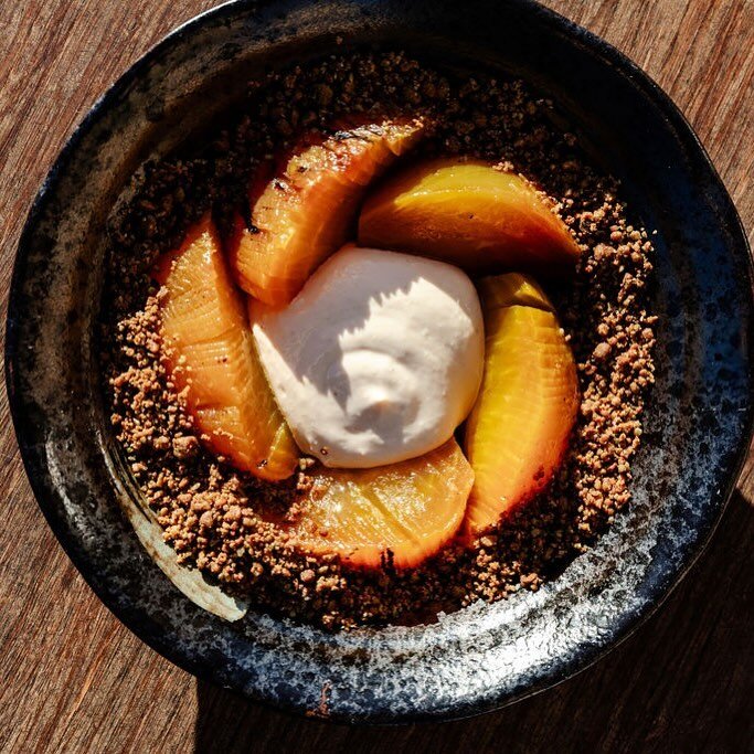 golden beets, soya crema, verjus, pepita by @siegerbayer 
gorgeous! and accidentally visually cobbler! #HLAYforever @jclapp.photo 
we are open tonight, Happy Hour at 8:30 - then we are on break for four nights - back Thu 12/28 😘