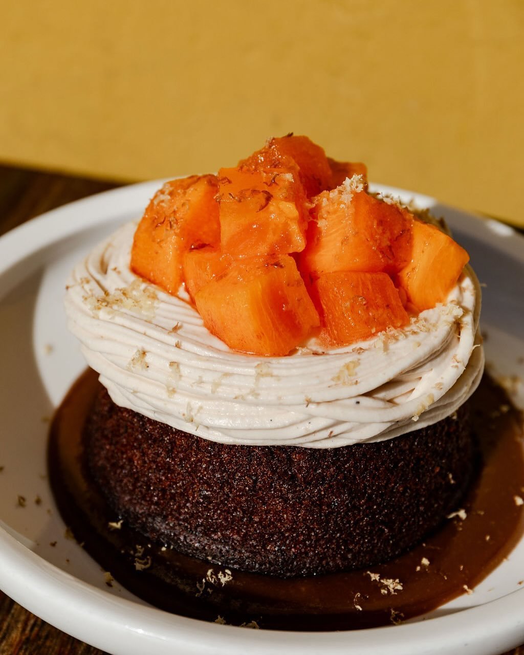 chestnut sticky toffee pudding!! another NEW DESSERT by @sam.robinson.pastry ✨🙂&zwj;↕️🙂&zwj;↕️🙂&zwj;↕️✨ mont blanc whip 🗻 and fuyu persimmons &mdash; very very obsessed, esp by all y&rsquo;all coming in and trying it 🤰🏻 #HLAYforever @jclapp.pho