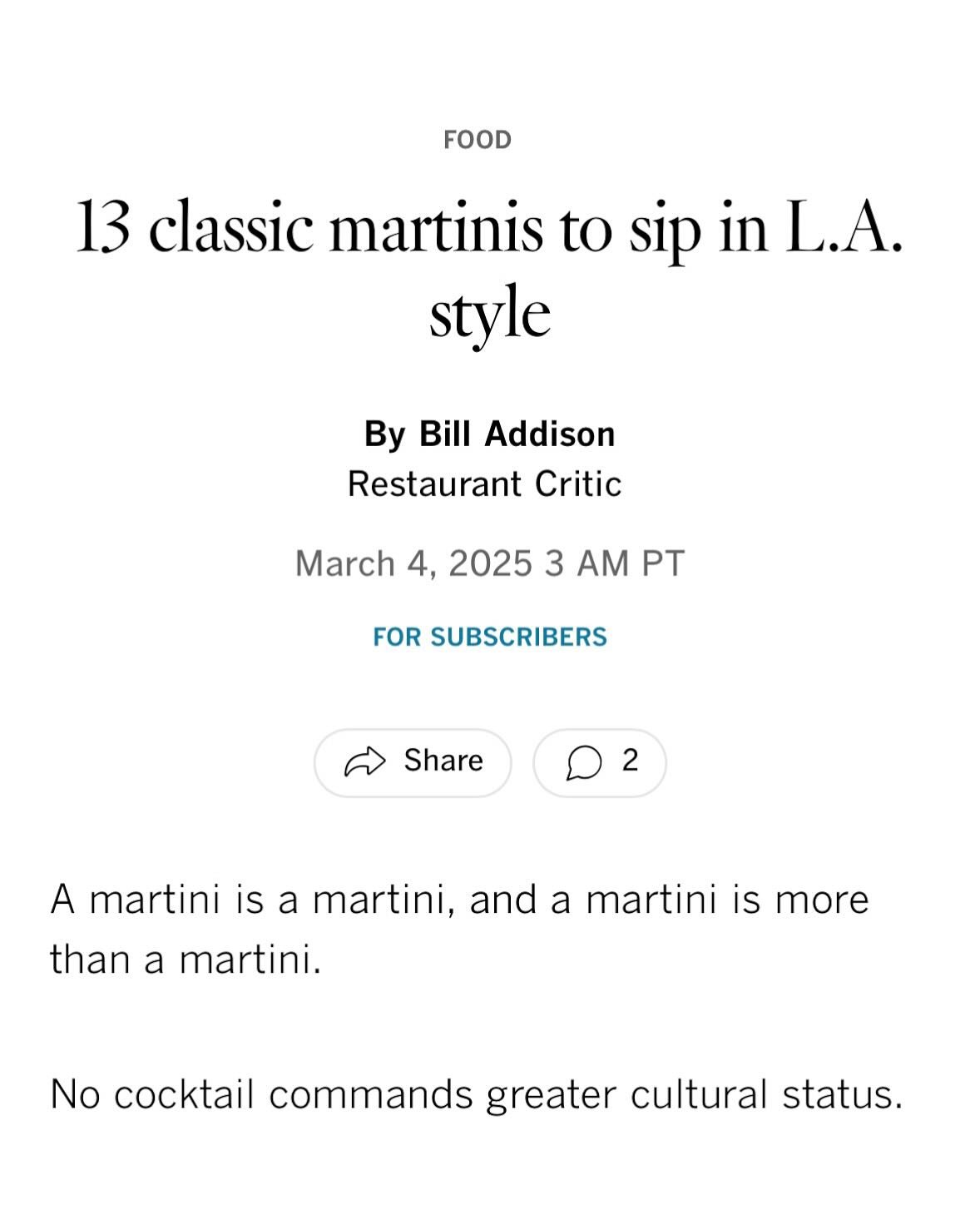 Bill!! Thank you for trusting us with your martinis @bill_addison! a big deal, this I know. I miss @mr_diaz making me my mini 50/50 shifty (and covet the picture I have of him stirring yours). What an excellent martini package in the @latimesfood thi